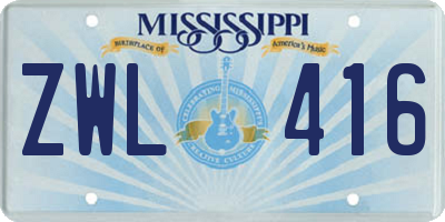 MS license plate ZWL416