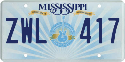 MS license plate ZWL417