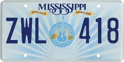 MS license plate ZWL418