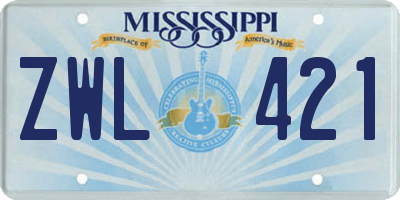 MS license plate ZWL421