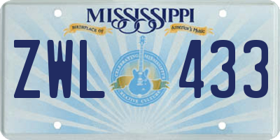 MS license plate ZWL433
