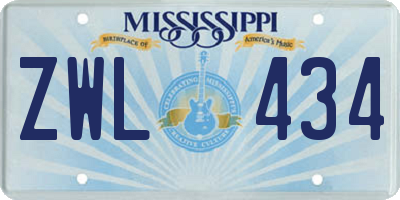 MS license plate ZWL434