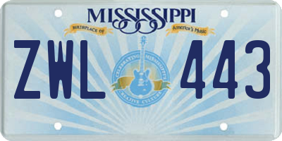 MS license plate ZWL443