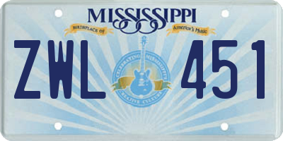 MS license plate ZWL451