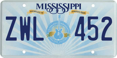 MS license plate ZWL452