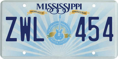 MS license plate ZWL454