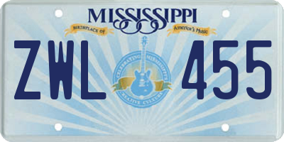 MS license plate ZWL455