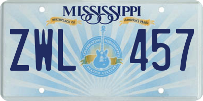 MS license plate ZWL457