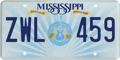 MS license plate ZWL459