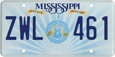 MS license plate ZWL461