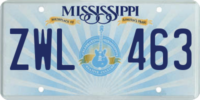 MS license plate ZWL463