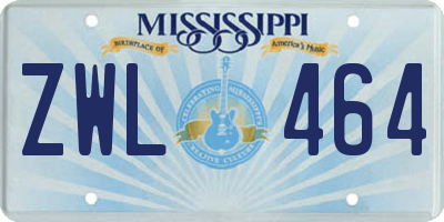 MS license plate ZWL464
