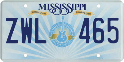 MS license plate ZWL465