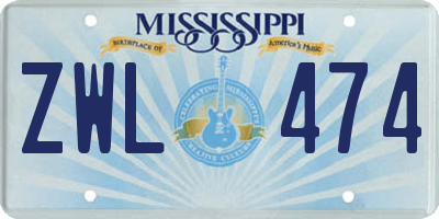 MS license plate ZWL474