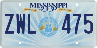 MS license plate ZWL475