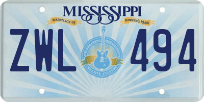 MS license plate ZWL494