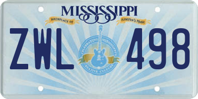 MS license plate ZWL498