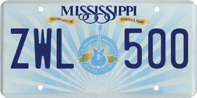 MS license plate ZWL500