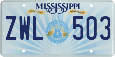 MS license plate ZWL503