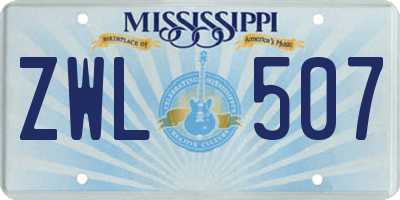MS license plate ZWL507