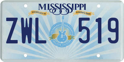MS license plate ZWL519
