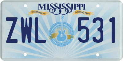 MS license plate ZWL531