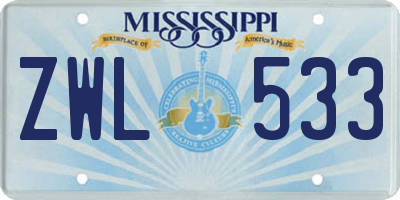 MS license plate ZWL533