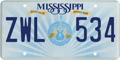 MS license plate ZWL534
