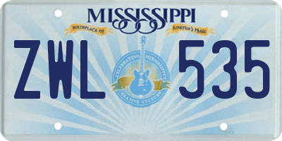 MS license plate ZWL535