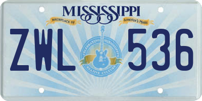 MS license plate ZWL536