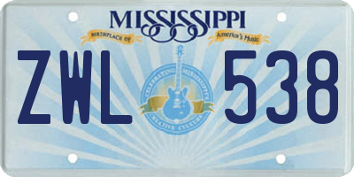 MS license plate ZWL538