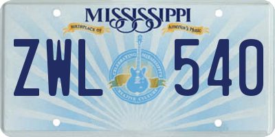 MS license plate ZWL540