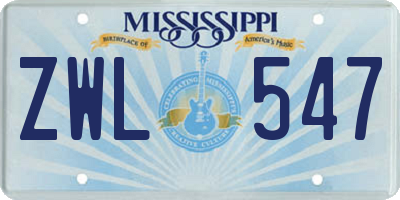 MS license plate ZWL547