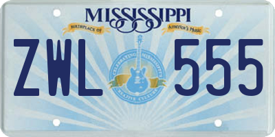 MS license plate ZWL555