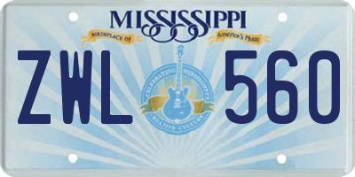 MS license plate ZWL560