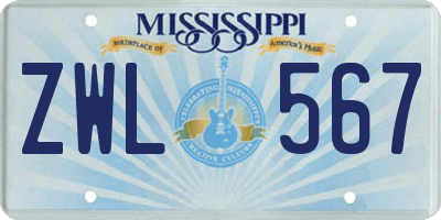 MS license plate ZWL567