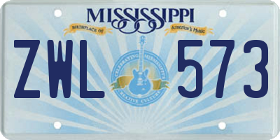 MS license plate ZWL573