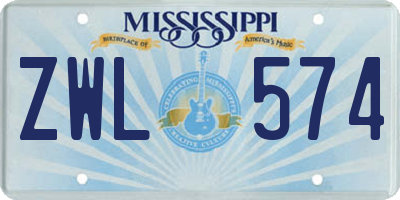 MS license plate ZWL574