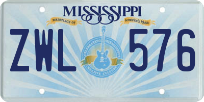MS license plate ZWL576