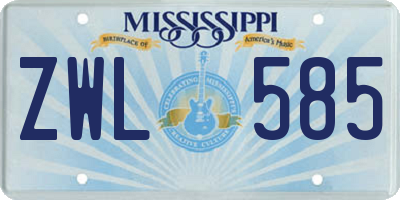 MS license plate ZWL585