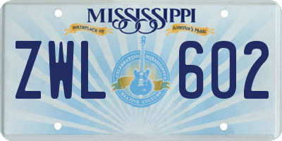 MS license plate ZWL602