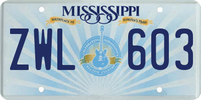 MS license plate ZWL603