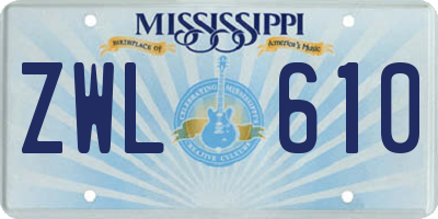 MS license plate ZWL610