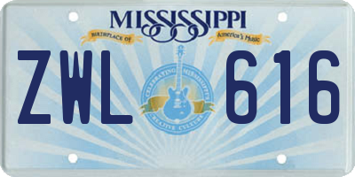 MS license plate ZWL616