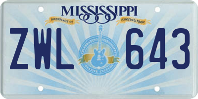 MS license plate ZWL643
