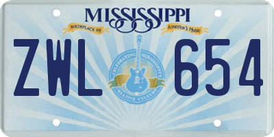 MS license plate ZWL654