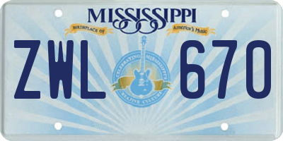 MS license plate ZWL670