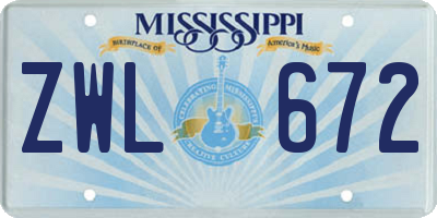 MS license plate ZWL672