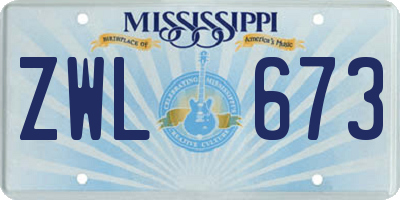 MS license plate ZWL673