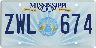 MS license plate ZWL674